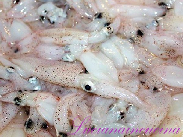 Pulire i calamaretti, separare i tentacoli e tagliarli a pezzetti. 
Scottarli per pochi minuti in acqua bollente e poi condirli con olio, sale, pepe e prezzemolo tritato.