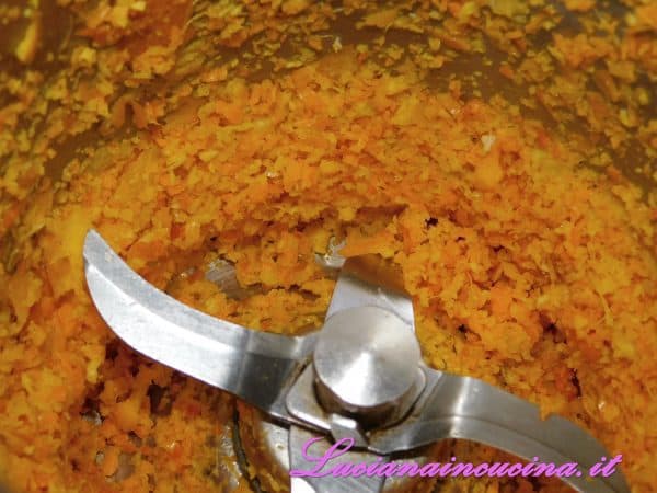 Introdurre nel mixer le bucce degli agrumi, lo zenzero, la carota a tocchetti e frullare per qualche secondo.