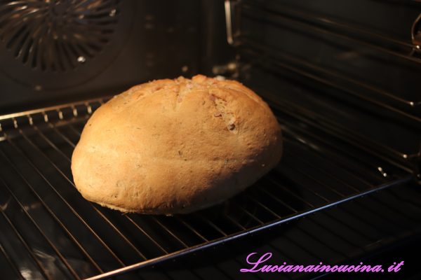 Togliere il pane dalla teglia e appoggiarlo sulla griglia del forno.   Proseguire la cottura a 180°C per altri 20 minuti.