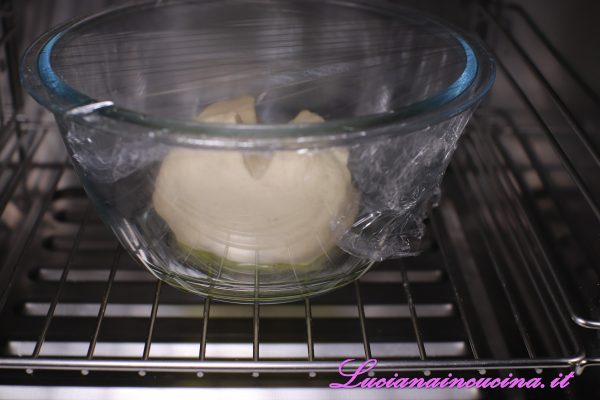 Adagiare l'impasto in una boule coperta da pellicola per alimenti e far lievitare per un paio d'ore.