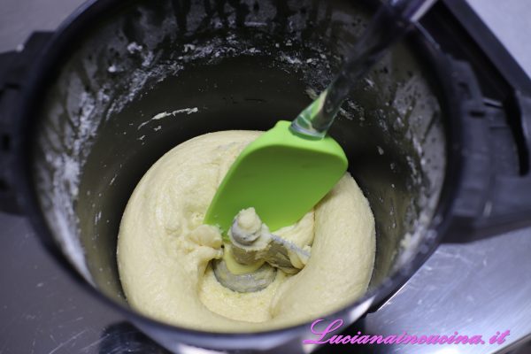 Nel robot montare il burro con lo zucchero poi aggiungere l'uovo, lo zucchero vanigliato, il sale ed il succo e la scorza di limone grattugiata. Lavorare brevemente poi inserire la farina e l'amido di mais fino ad ottenere un composto morbido.